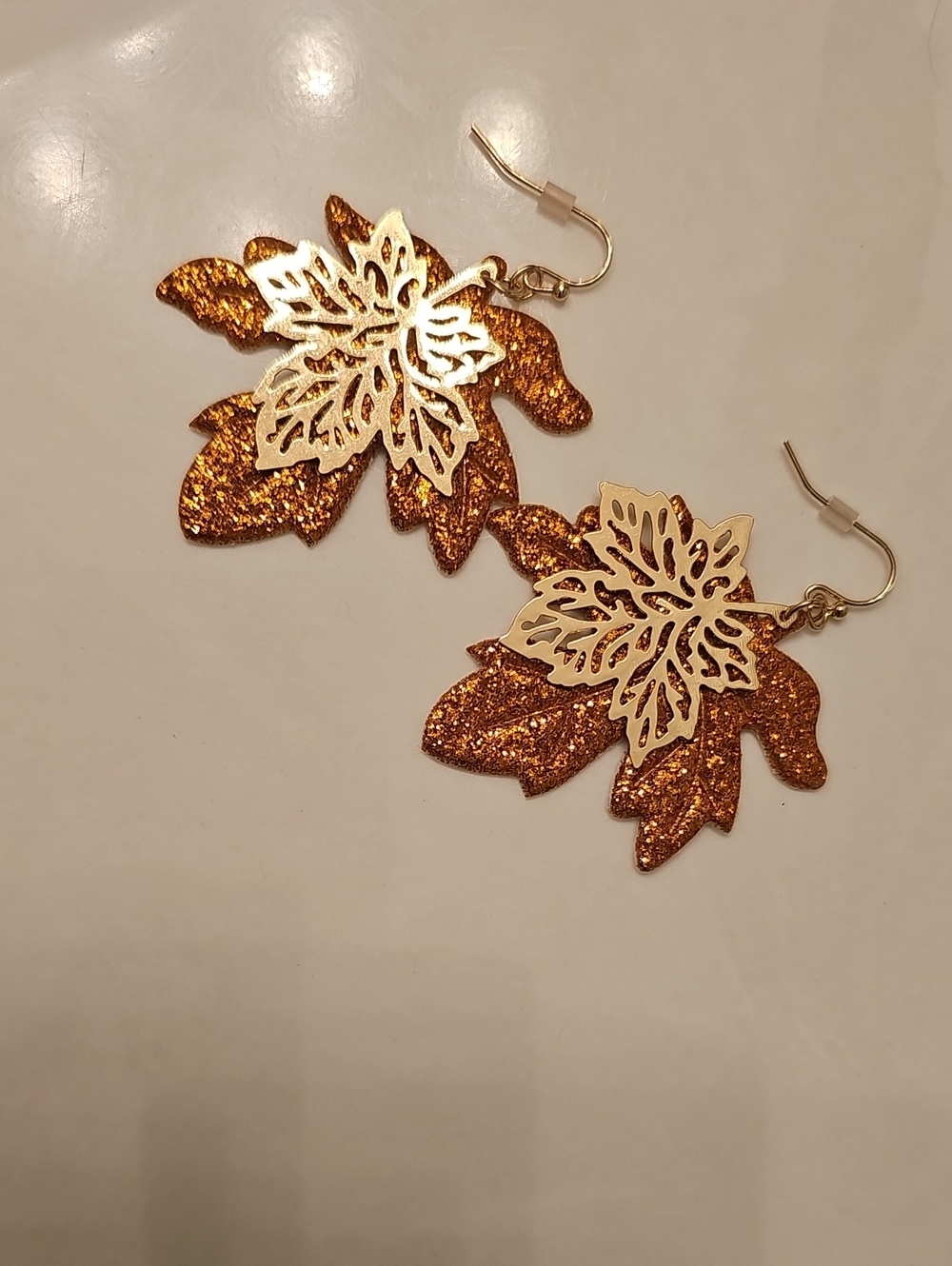 Kohl's Gold-Tone Leaf Earrings with Orange Glitter Petals